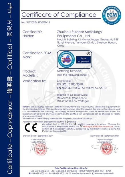 China Zhuzhou Ruideer Metallurgy Equipment Manufacturing Co.,Ltd zertifizierungen